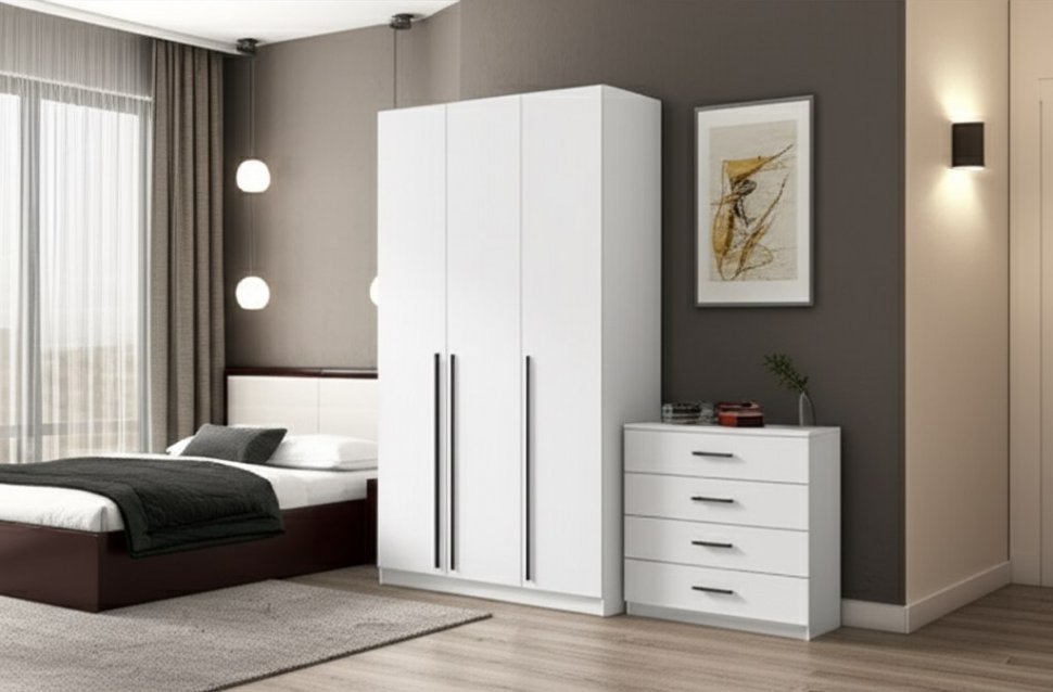 Шкаф 3-дверный 1200 (Арника) ШК-5 Белое дерево