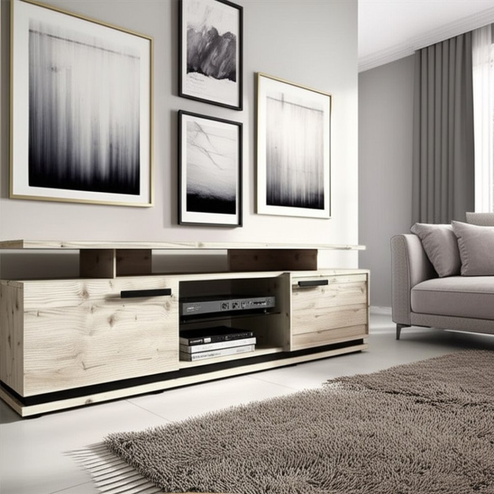 Тумба ТВ Nature 3 (Глазов) Гаскон пайн/Черный