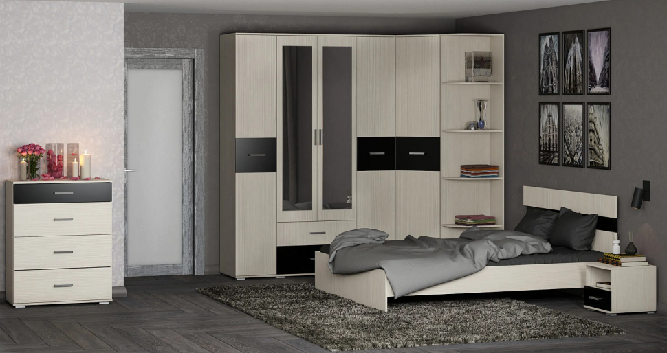 Сити 71 кровать с орт. основанием Белая Аляска / Черный