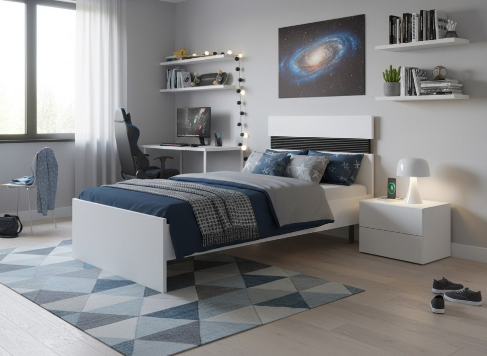 Сити 71 кровать с орт. основанием Белая Аляска / Черный