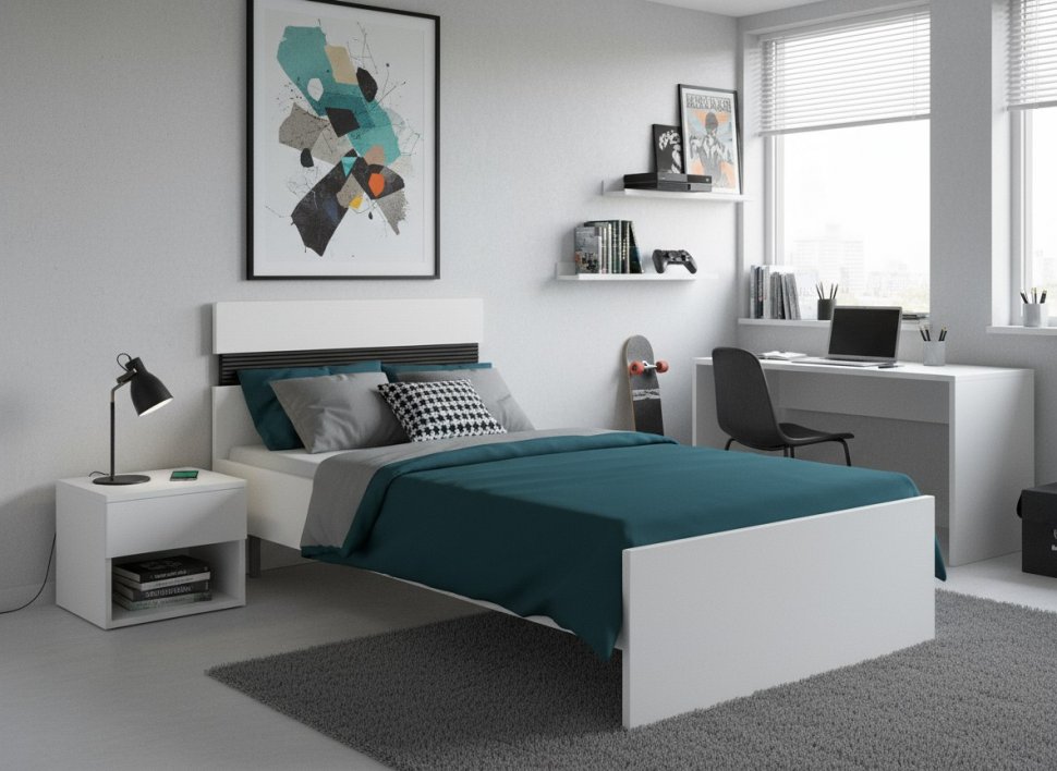 Сити 71 кровать с орт. основанием Белая Аляска / Черный